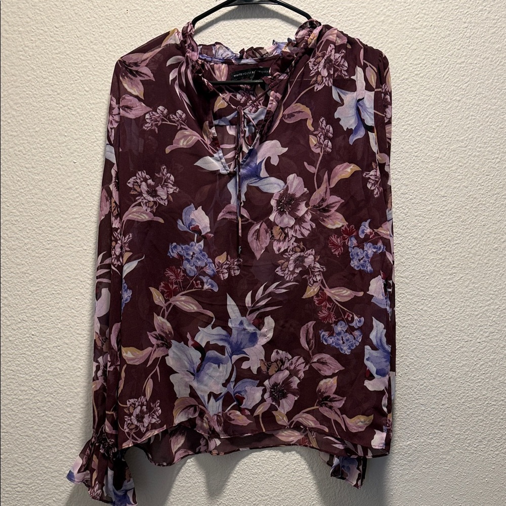 White House Black Market Burgundy Floral Blouse